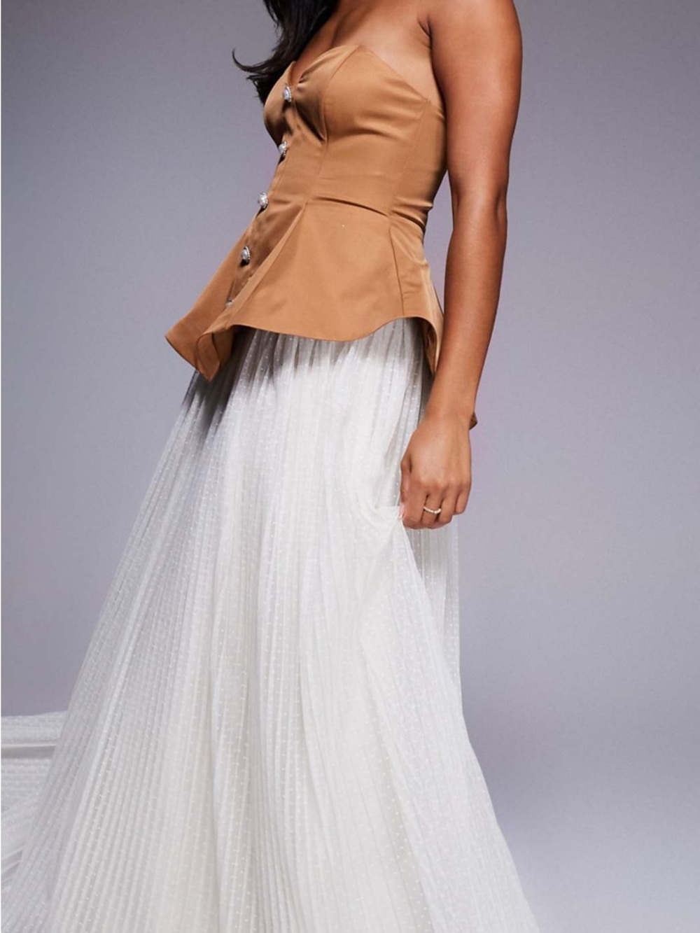 ASOS Camel Bustier Top with Ivory Pleated Maxi Skirt